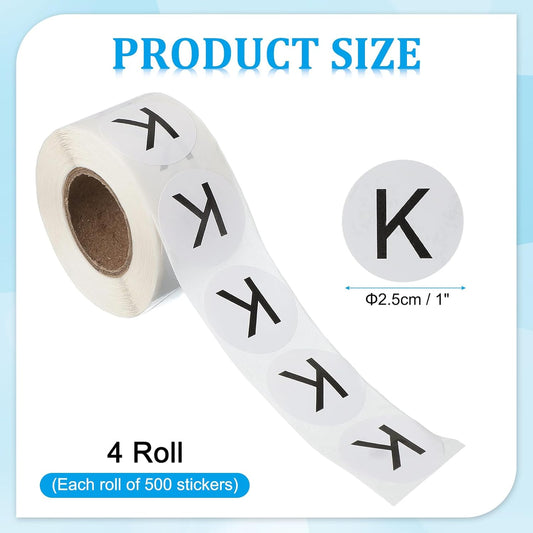 PATIKIL 1" Letter K Stickers, 4 Rolls Self-Adhesive Alphabet Round Circle Dots Labels for Organization Storage Inventory Boxes Scrapbook Craft 2000 Pcs Total