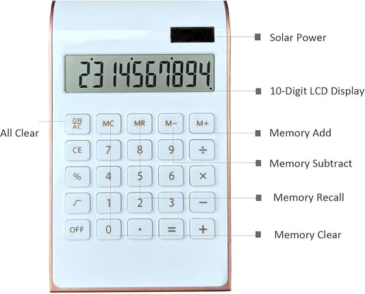 Solar Gold Calculator Standard Function Desktop Calculator LCD 10-Digit Desktop Calculator for Office, Home (Rosegold)