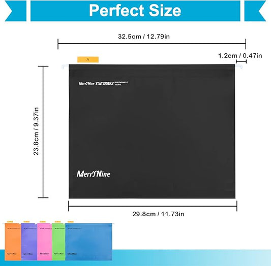 Merrynine Hanging File Folders Letter Size 15pcs, Polypropylene Filing Cabinet Folders Organizer with 1/5-Cut Tabs and Inserts, File Organizers for Office School Home Hospital, Black