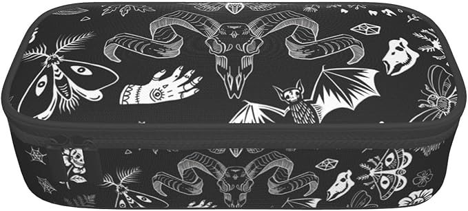 Halloween Magic Elements Mystical Goat Large Pencil Case With Zipper Compartments Stationery Pencil Bag For Kids Teens Students School Supplies