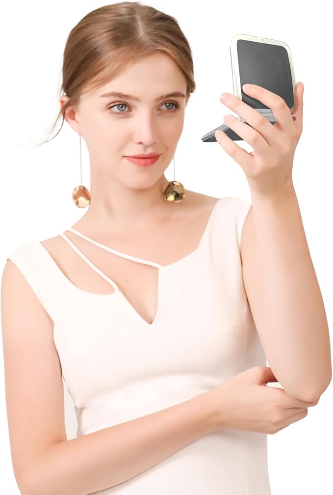 Compact Travel Small Magnifying Mirror - Snowflakes Pocket Mirror -1x/15x Magnification Cosmetic Mirrors Handheld Portable for Travel and Purses (Black)