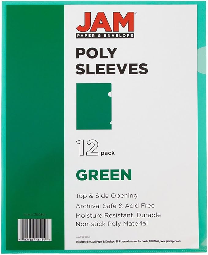 JAM PAPER Plastic Sleeves - Letter Size - 9 x 11 1/2 - Green Project Pockets - 12 Page Protectors/Pack