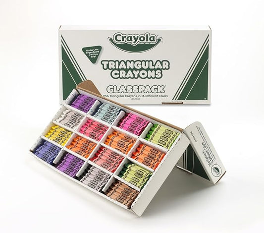 Crayola Triangular Crayon Classpack (256ct), 16 Assorted Toddler Crayons, Anti Roll, Bulk Back to School Essentials, Preschool Teacher Classroom Must Haves