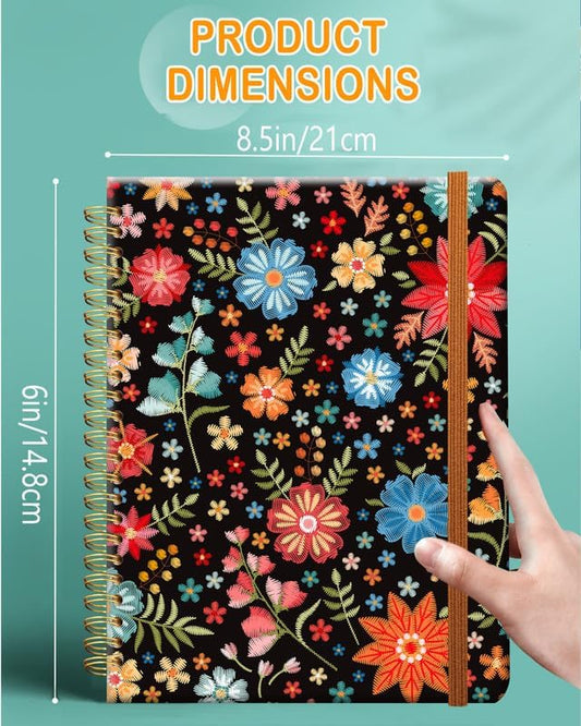 Ruled Spiral Writing Notebook,A5 Hardcover Lined College Journal for Women Lady Girl,Strong Twin-Wire Binding with Premium Paper,8.4" X 6",Perfect for School,Office,Home Gifts(Bright Flower Leaf)