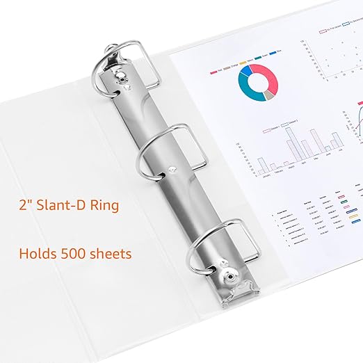 Amazon Basics 3 Ring Binders, 2 Inch, 4 Pack, D-Ring Organizer for School, Home Office, White