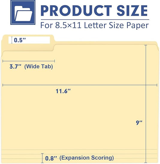 File Folder, PANDRI 220 Pack File Folder, 1/3 Cut Tab, Letter Size, Filing Folder for Office School Business, Manila