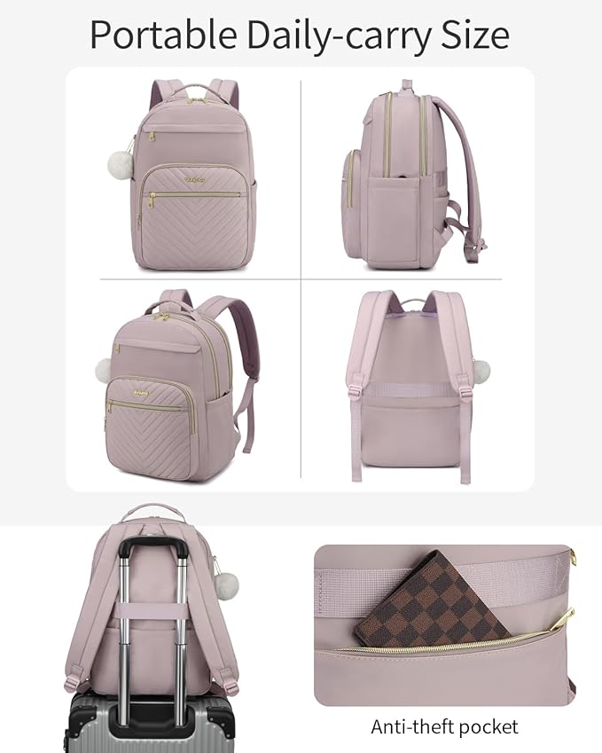 Cute Laptop Backpack Women for College, Fashion Teen Girl School Backpack Adult Bookbag for Work Office Nurse Highschool Bag, Light Purple