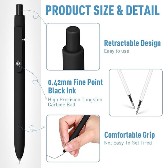 Thenshop Gel Ink Pen Retractable Ballpoint Pens with 0.5 mm Black Click Refill Smooth Writing Cute Quick Dry Fine Point Piloting Aesthetic(20 Pcs,Black Color)