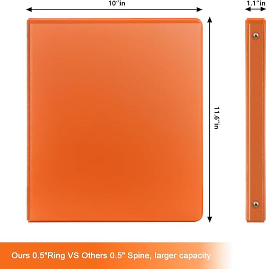 COMIX 3 Ring Binder 1/2 inch with Clear View Cover, 0.5" View Binder Holds 100 Sheets of US Letter Size Paper, 6 Pack (Orange)