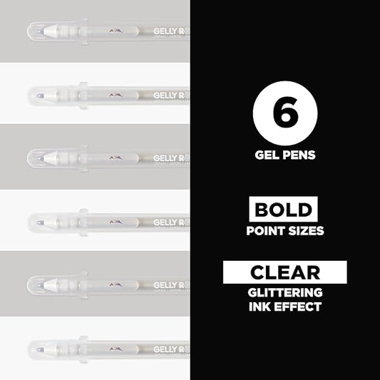 SAKURA Gelly Roll Stardust Clear Glitter Gel Pens - Bold Point Ink Pen for Lettering, Drawing, Invitations, & Stationery - Clear Ink - Bold Line - 6 Pack