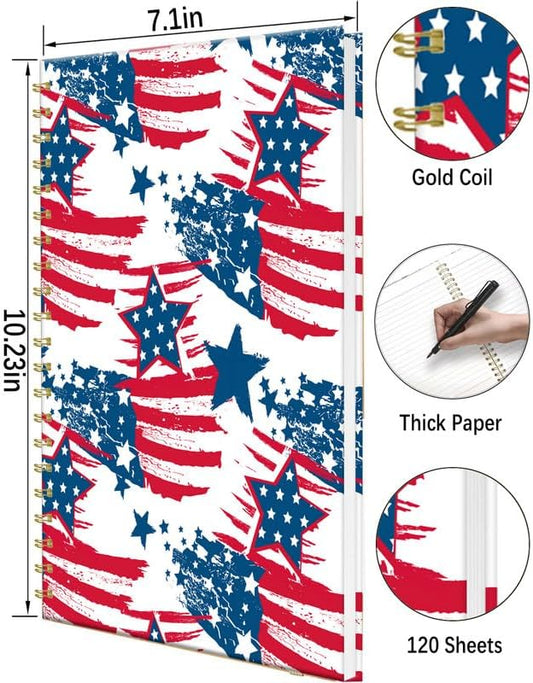 iampanda Spiral Journal Notebook,Strong Twin-Wire Binding with Premium Paper for Women,60 Sheets B5 College Ruled Notebook/Journal,Perfect for School Office Work,4th of July American Flag