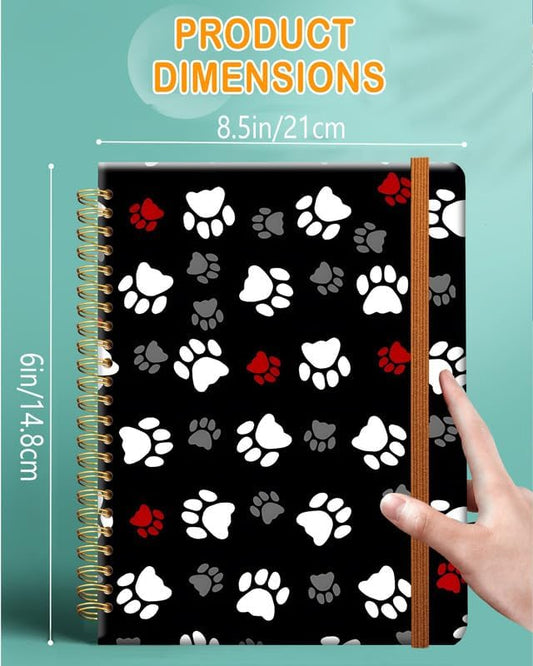Ruled Spiral Writing Notebook,A5 Hardcover Lined College Journal for Women Lady Girl,Strong Twin-Wire Binding with Premium Paper,8.4" X 6",Perfect for School,Office,Home Gifts(Cute Dog Paw)