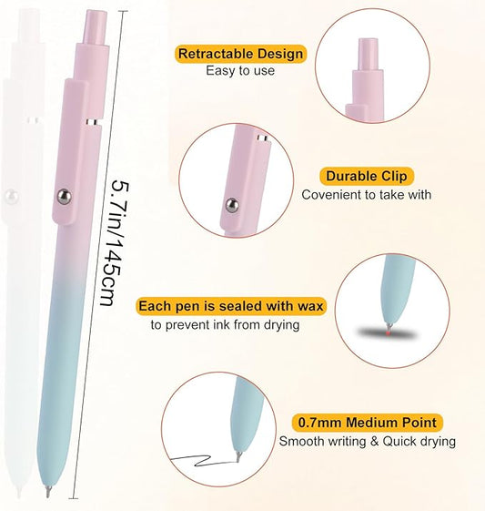 5 PCS Gel Ink Pens, 0.7mm Medium Tip Black Ink Roller Ball Pens, Fine Point Smooth Writing Pens, Aesthetic Ballpoint for Journaling School Office Supplies, Gifts for Women Men