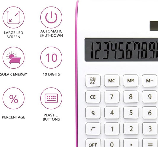 Hot Pink Calculator,UPIHO Hot Pink Office Supplies and Accessories, 10 Digits Solar Battery Basic Office Calculator, Desktop Calculator with Large LCD Display, Gifts for Coworkers