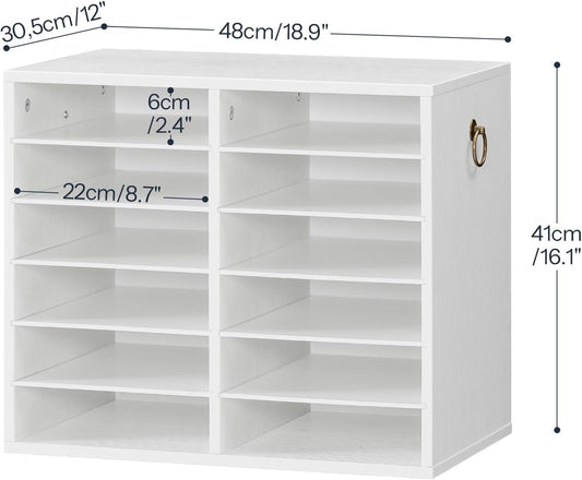 HOOBRO Literature Organizers, 12 Compartments Office Mailbox with Adjustable Shelves, Wood Countertop Literature Sorter for Office, Home, Classroom, Mailrooms Organization White WT12WF01