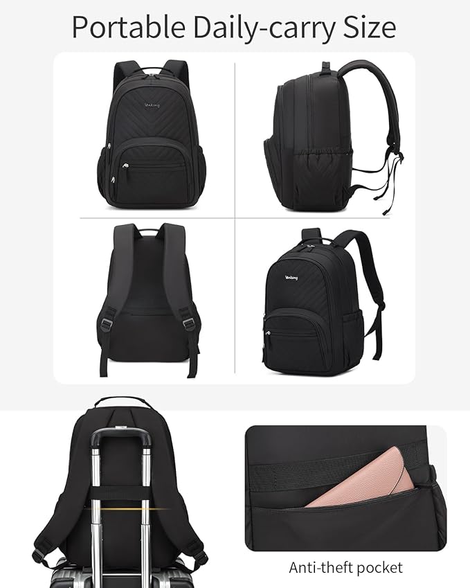 Backpack for Girls, Schoolbag for Middle School High School, 15.6in Laptop Backpack Bookbag for College Women Big Student Travel, Black