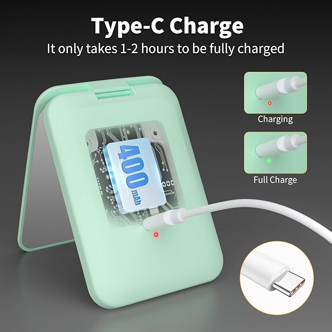 Kintion 2025 Pocket Mirror, Rechargeable Dimmable 3 Color Lighting 1X/3X LED Compact Travel Makeup Mirror for Purse, Portable, Folding, Handheld, Small Lighted Mirror for Women Gift, Cyan