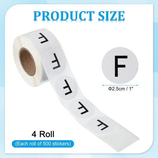 PATIKIL 1" Letter F Stickers, 4 Rolls Self-Adhesive Alphabet Round Circle Dots Labels for Organization Storage Inventory Boxes Scrapbook Craft 2000 Pcs Total