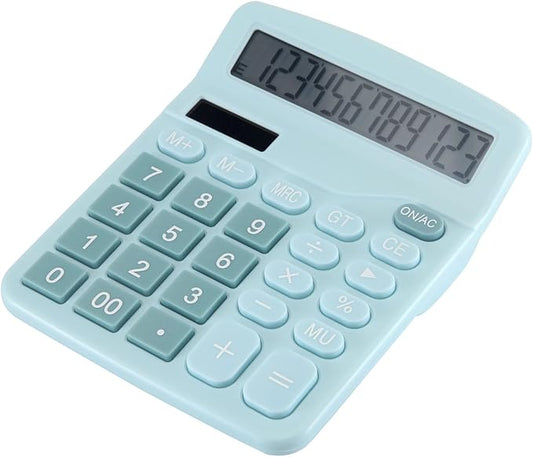 Desk Calculator 12 Digit Office Calculators with Large Screen Display, Dual Solar Power and Battery, Recessed Big Button Calculator for Office Home School(Blue)