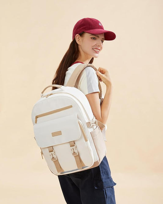 LOVEVOOK School Backpack for Teen Girls,Casual School Backpack 14-18 Teenage 15.6 Inch Laptop Bookbag, Cute Big Student Laptop Backpack for College Women Middle High School Daypack,Khaki Beige