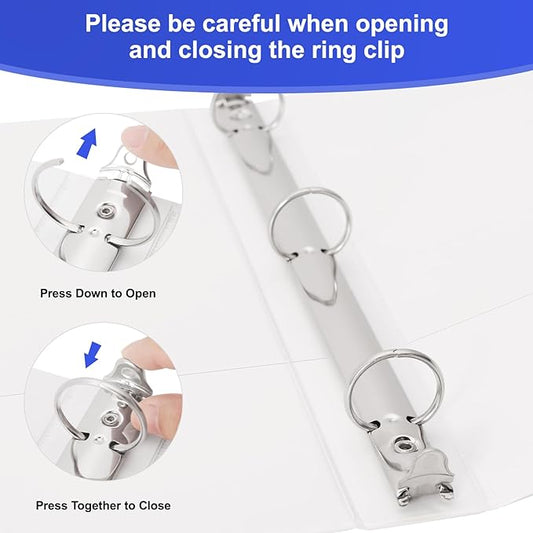 COMIX Sturdy 3 Ring Binder 1 inch with Clear View Cover, 1" Round Ring View Binder, PVC-Free, 200 Sheets Capacity of US Letter Size Paper, Office & School Supplies, 6 Pack (White)