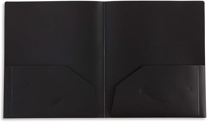 Blue Summit Supplies 30 Pack Two Pocket Plastic Folders Bulk, 2 Pocket Plastic Poly Folders, Bold Assorted Dark Colors, Black, Blue, and Red Color, Durable, Letter Size with Business Card Slot