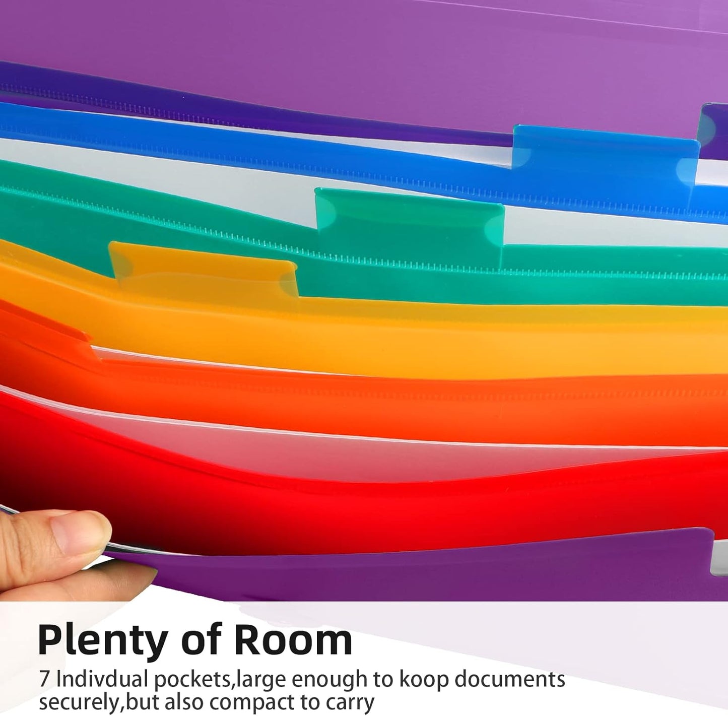 Accordian File Organizer 7 Pocket Expanding File Folder with Labels, Plastic Expandable File Folder for Documents Letter Size A4 Papers - Purple