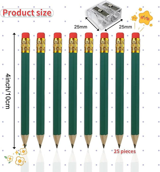 Adhere 25pcs Golf Pencils with eraser Hexagon Wooden Pencils Graphite 2B for Golf Event Scoring,Classroom,Wedding,Company Meetings,Pew, Pocket (Green)