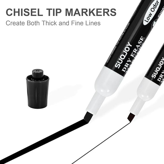 Dry Erase Markers, Chisel Tip Whiteboard Marker, Low Odor Thick Dry Markers, 12 Bulk Black Color Markers for Kids/Teachers.