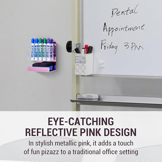 MyGift Dry Erase Marker Holder 10 Slots Whiteboard Marker Holder For Wall Dry Erase Eraser Holder Wall Mount Rose Pink