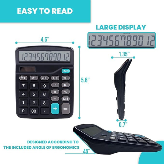 LICHAMP Desk Calculators with Big Buttons and Large Display, Office Desktop Calculator Basic 12 Digit with Solar Power and AA Battery (Included), 6 Bulk Pack