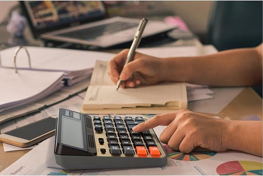 Desktop Calculator Extra Large 5-Inch LCD Display 12-Digit Big Number Accounting Calculator with Giant Response Button, Battery & Solar Powered, Perfect for Office Business Home Daily Use(6815GN-2pcs)