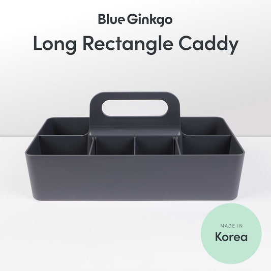 BLUE GINKGO Stackable Organizer Caddy – Korean-Made Portable Tote for Bathroom, Office, Crafts, or School Supplies (Long Rectangle, Gray)