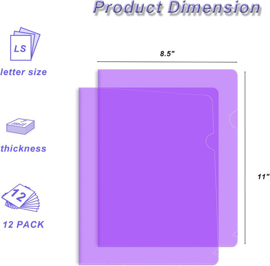 HOUYEE 12 Pack Clear Document Folder, Plastic Paper Sleeve Fit for Letter Size Paper, for Home, Office, and School Use(6 Assorted Colors)