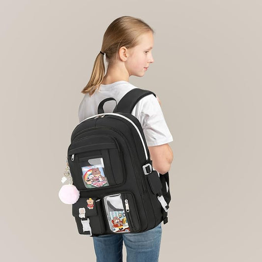 Backpacks for Girls,Laptop Backpack 15.6 Inch School Bag Cute College Large Bookbags Travel for Teens Women Students Anti Theft Daypack (Black)