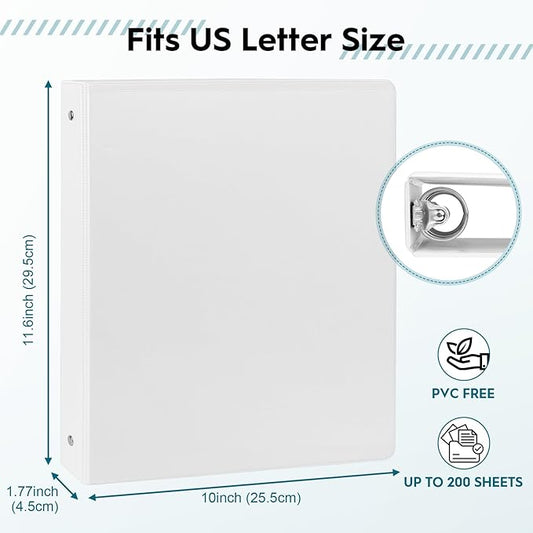 1-inch 3-Ring Binders, 1'' Round Rings Binder, US Letter Size 8.5 x 11'', 200 Sheet Capacity, ClearVue Presentation View, Non-Stick, White (1)