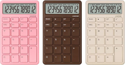 UNIONE Pocket & Desktop Pink Calculator with a Bright LCD, Dual Power Handheld Desktop. Color. Business, Office, High School
