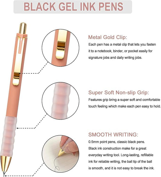 Linbsunne Gel Pens Black Ink Pen 0.5mm fine Point Pens Smooth Writing Retractable Office Supplies (18-count)