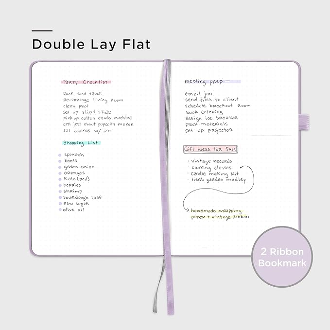 &And Per Se Dotted Journal Notebook for Women&Men with Pattern, A5 Leather Hardcover, 160 Pages 100GSM Thick Dotted Paper, 3 Sheets of Stickers Included(Lavender)