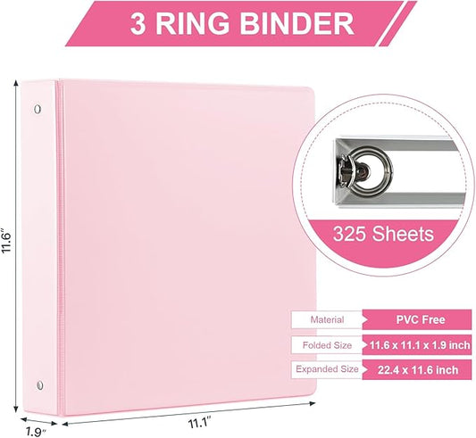 1.5-inch 3 Ring Binder with 2 Pockets, Premium 1.5'' Binders Holds US Letter Size 8.5'' x 11'' Paper - Versatile Binders for Office, Home, and School Use, 6 Pack (1.5-inch Pink)