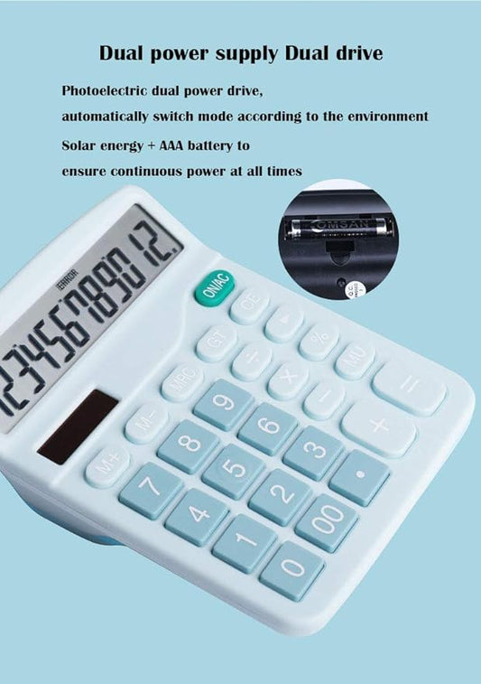 YOUHO Office Desk Calculator, 12-bit Solar Battery Dual Power Standard Function Electronic Calculator with Large LCD Display (1PACK,Blue)