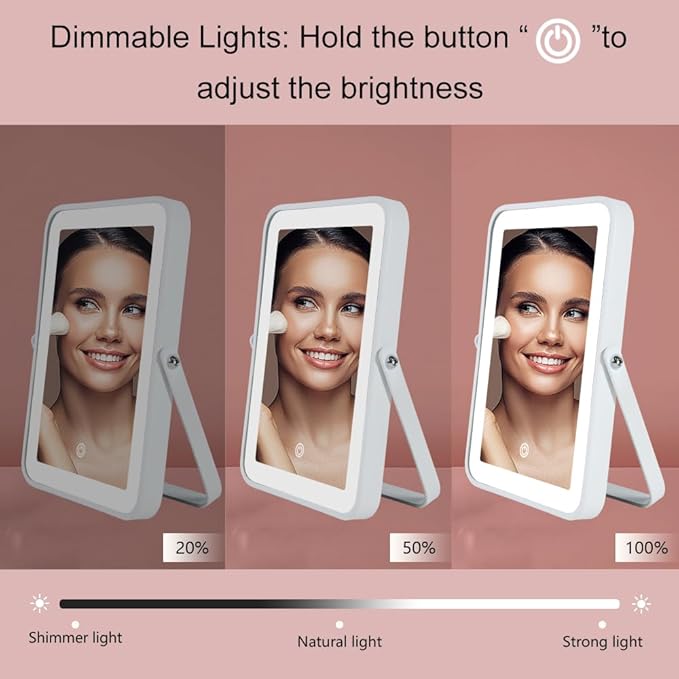 Rechargeable Vanity Mirror with Lights,Desk Makeup Mirror with Lights,Portable Travel for Makeup Desk & Dressing Room,3 Color Lighting, Dimmable Touch Screen