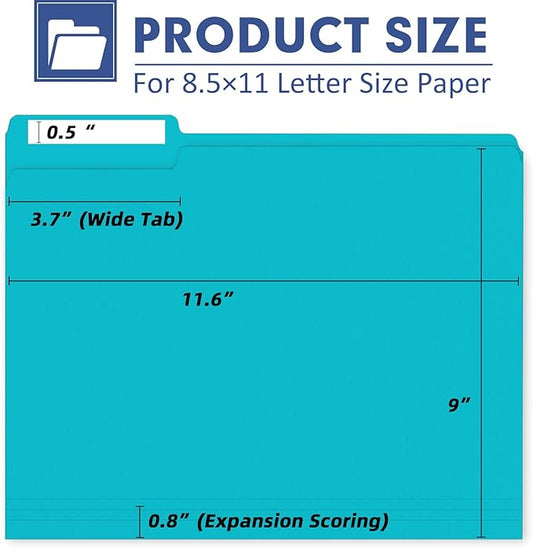 File Folder, PANDRI 220 Pack Colored File Folder, 1/3 Cut Tab, Letter Size, Assorted 12 Colors Filing Folder for Office School Business