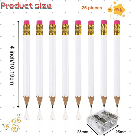 Adhere 25pcs Golf Pencils with eraser Hexagon Wooden Pencils Graphite 2B for Golf Event Scoring,Classroom,Wedding,Company Meetings,Pew, Pocket (white)