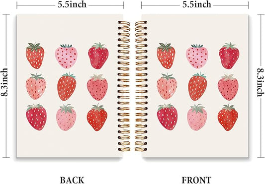 JXREQ Strawberry Pink Notebook Journal for Women Teen Girls Note Taking Writing College, Strawberry Office School Supplies, Cute Spiral Notebooks 5.5x8.3