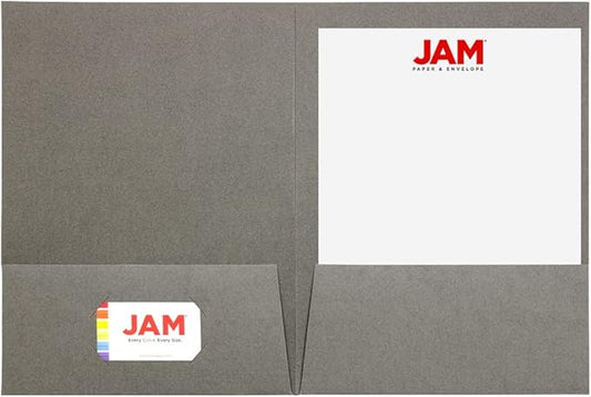 JAM PAPER Two Pocket Textured Linen Presentation Folders - Letter Size Business Folder - Gray - Bulk 50/Box