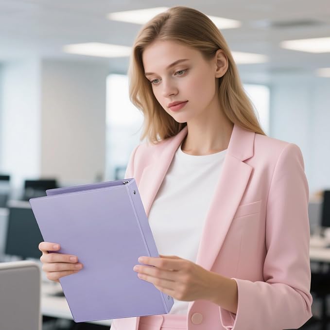 1-Inch Binders, Standard 3 Ring Binder Fit Letter Size Paper, Presentation Round Ring Binders, 6-Pack, Purple