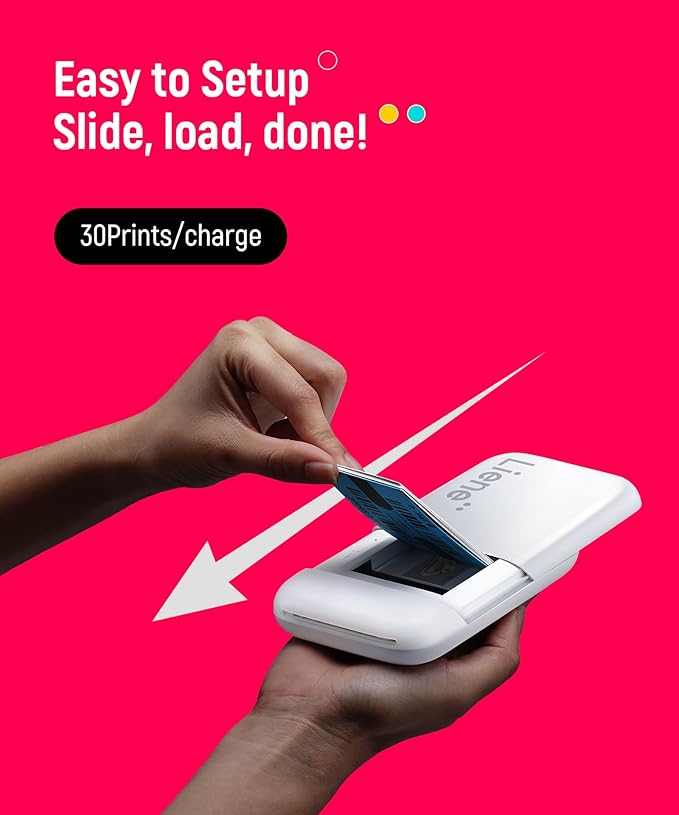 Liene 2x3” Photo Printer, Mini Instant Portable Color Mono Picture Printer Bundle 50 Zink Adhesive Paper, Bluetooth 5.0, Compatible w/iOS & Android, Small Phone Sticker for iPhone, Smartphone, White