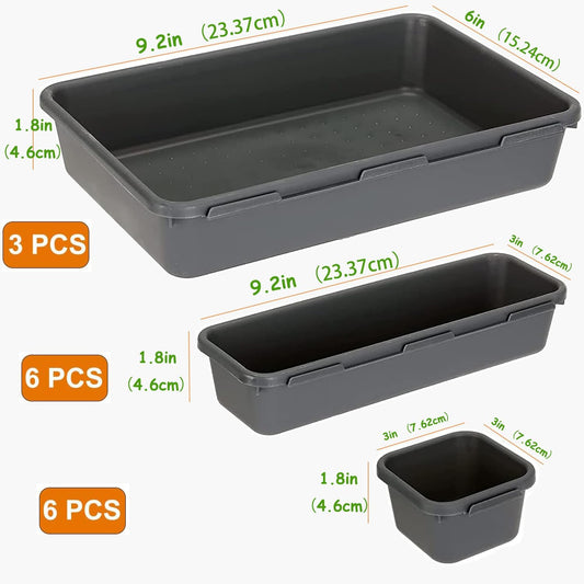 15 PCS Interlocking Desk Drawer Organizer Separator for Office,Bathroom,Kitchen,Makeup(Black)