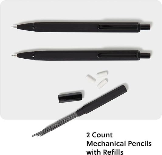 U Brands Cambria Mechanical Pencils, Set of 2, Midnight Black, Soft Touch, Medium (0.7 mm) Point, Lead and Eraser Refills